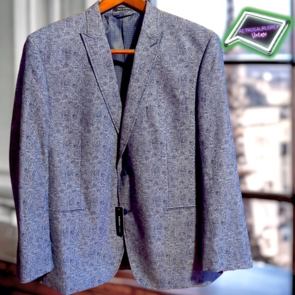 VAN Heusen Studio Funky Paisley Blue Dress Blazer, 46R New - Picture 6 of 9